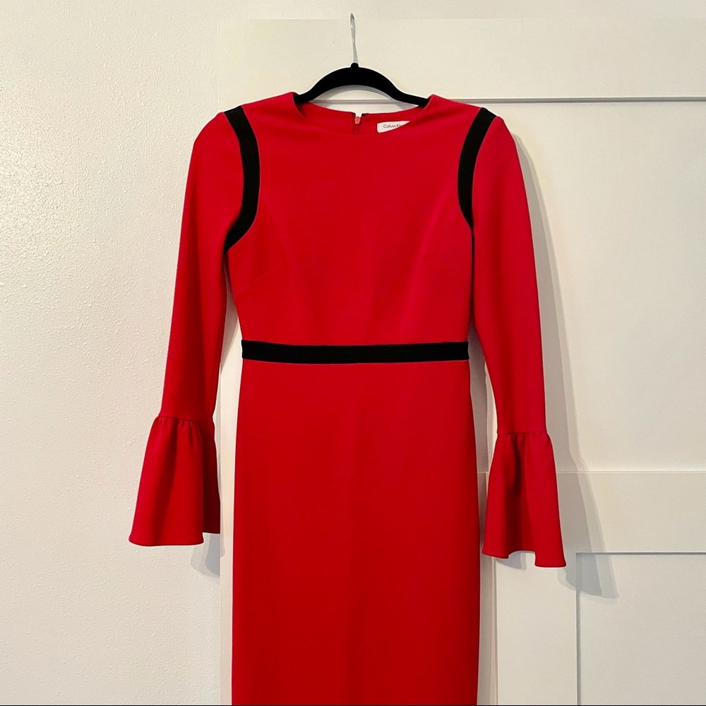 Red Belle Sleeve Calvin Klein Dress